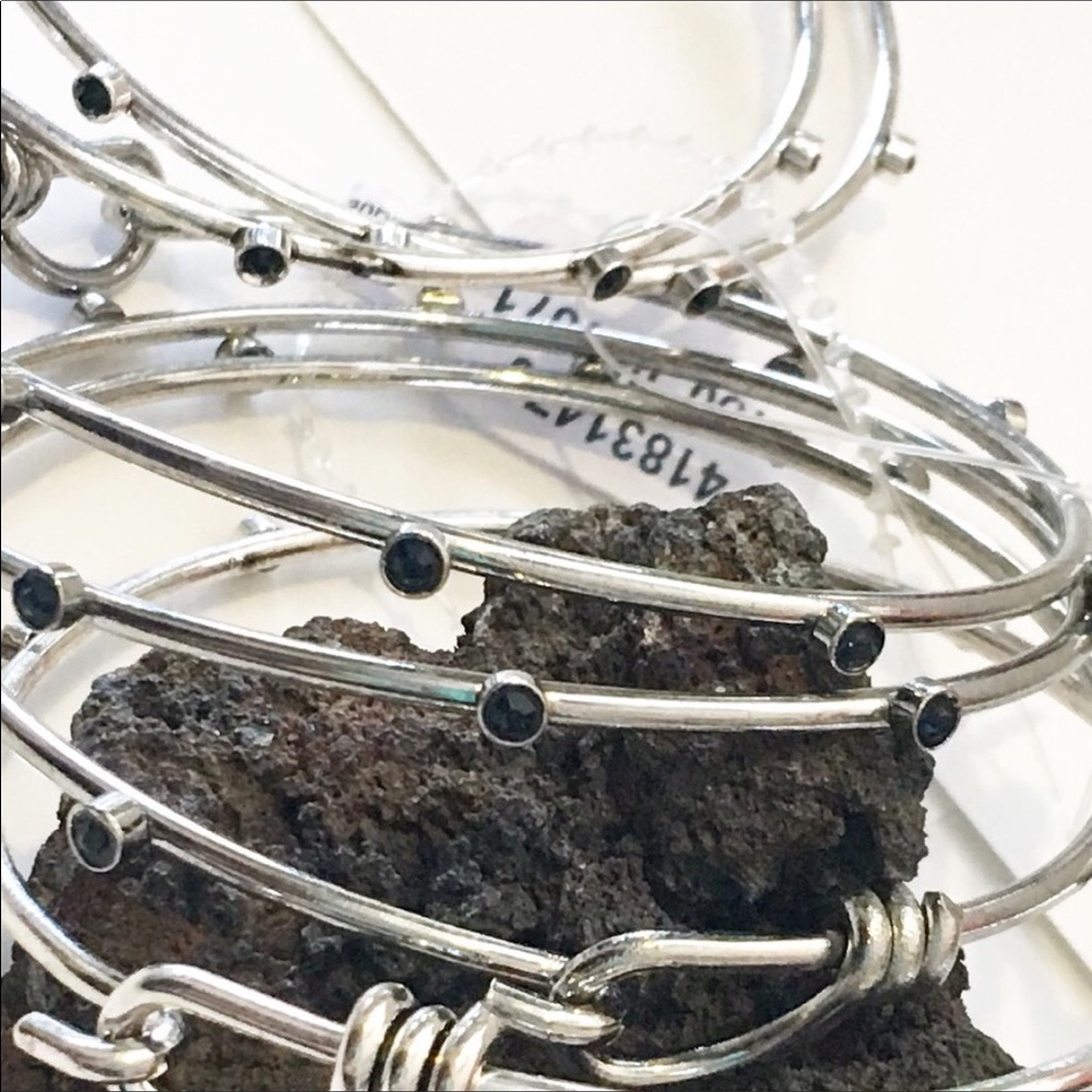 Free People Silver Bangle Bracelet Set with black accents - Picture 3 of 3